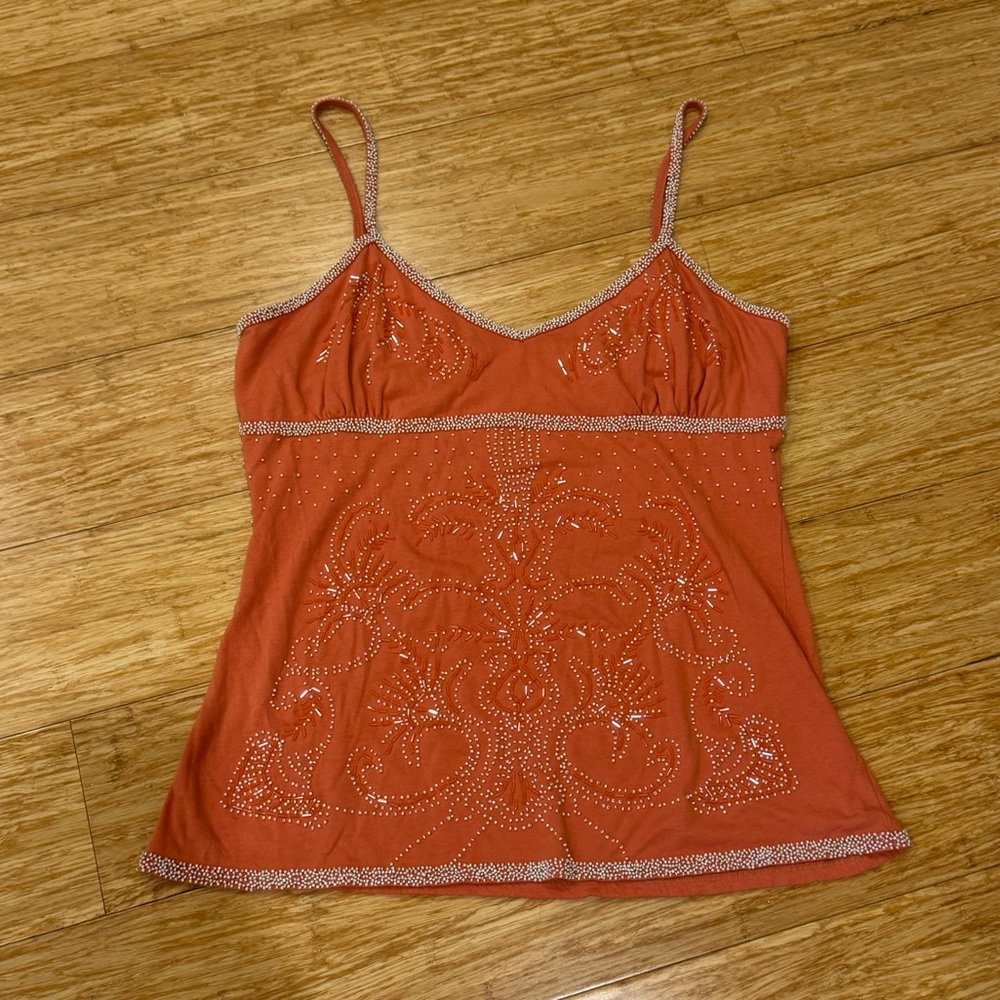 Orange twill twenty two beaded spaghetti strap tank top